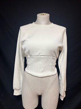 VSX Cream Athletic Long Sleeve Crop Top